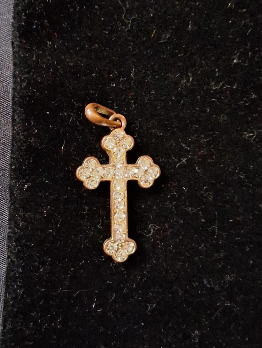 Source Unknown Gold-tone Cross Pendant with Clear Crystals